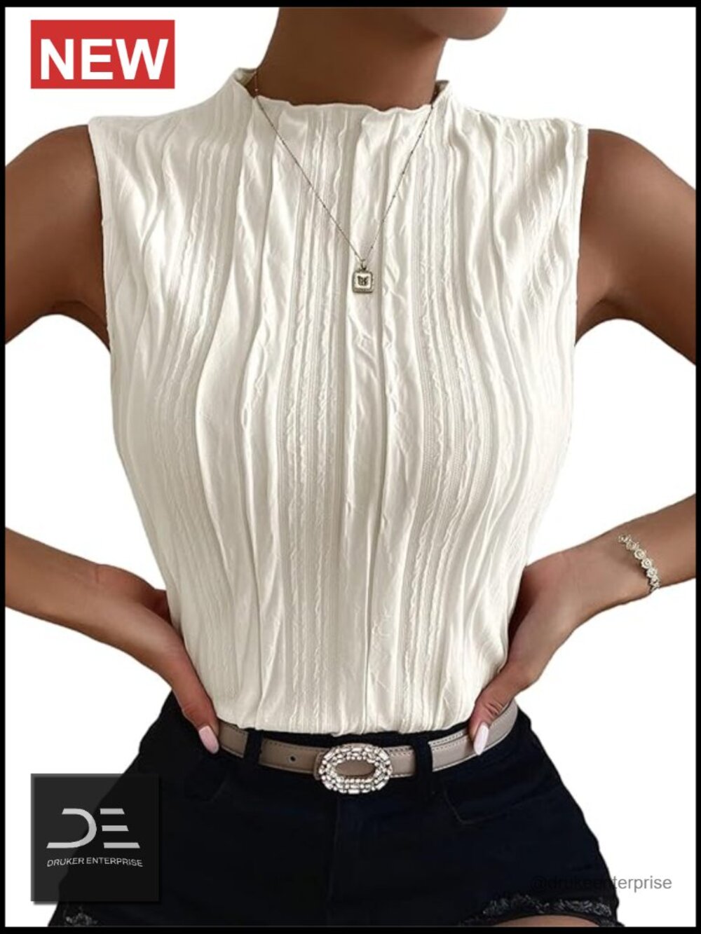 Sleeveless Mock Neck Textured Tank Top Corporate Office Trendy